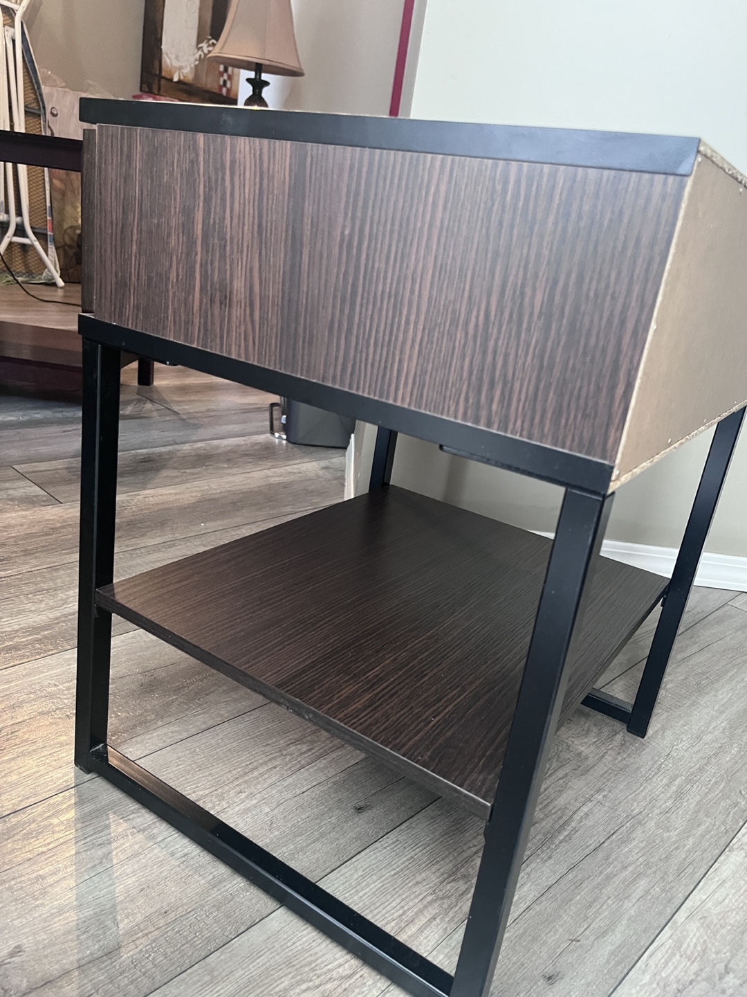 Pair of Dark Brown Nightstand with Drawer and Shelf - photo 3