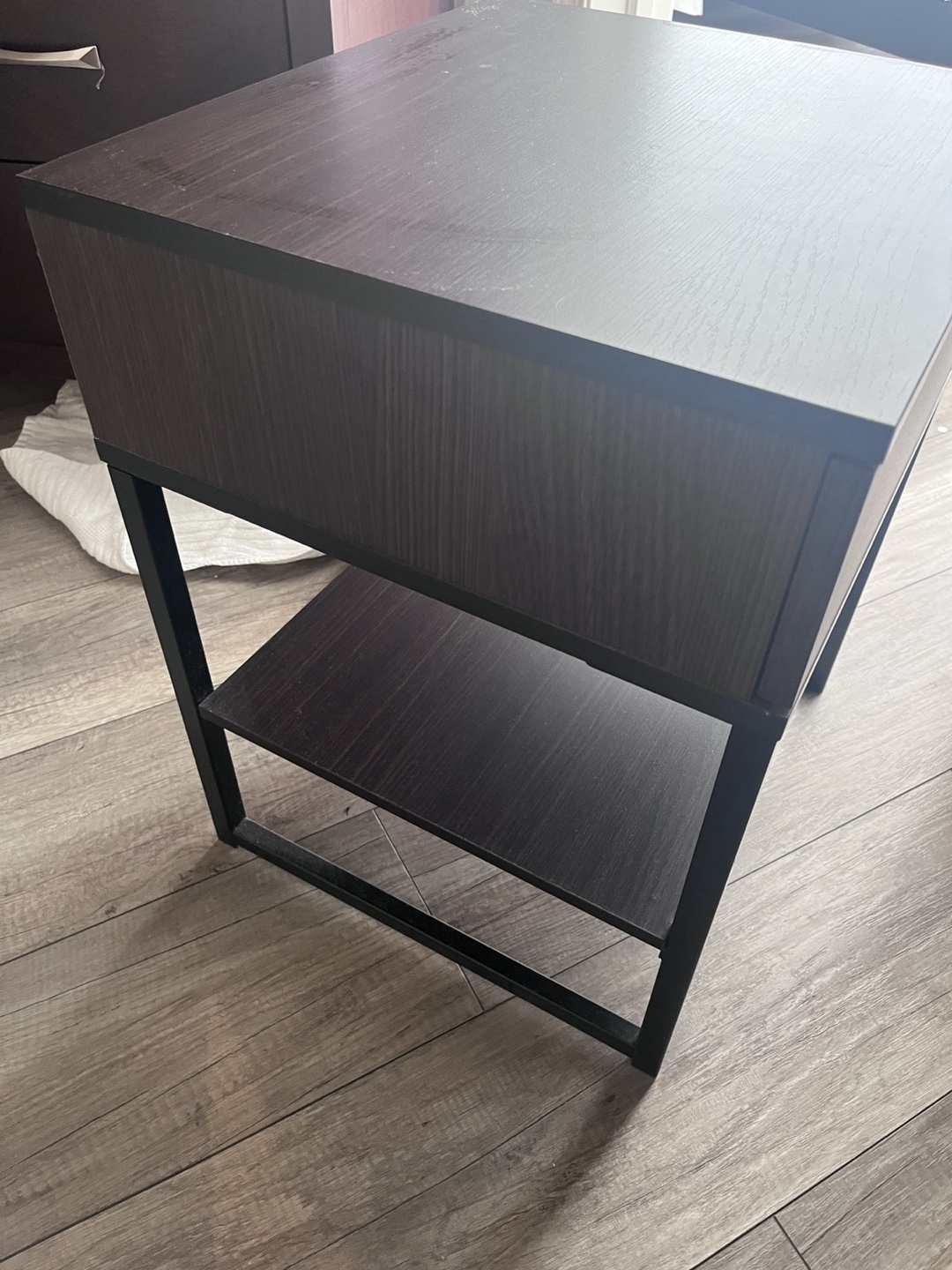 Pair of Dark Brown Nightstand with Drawer and Shelf - photo 2
