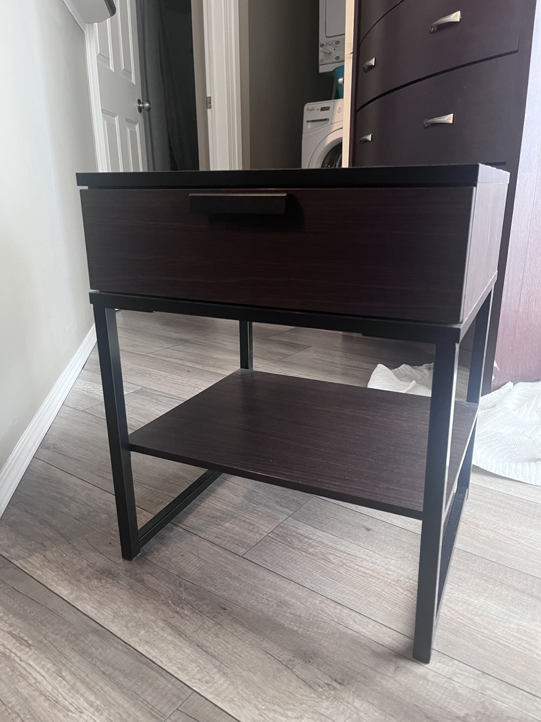 Pair of Dark Brown Nightstand with Drawer and Shelf - photo 5