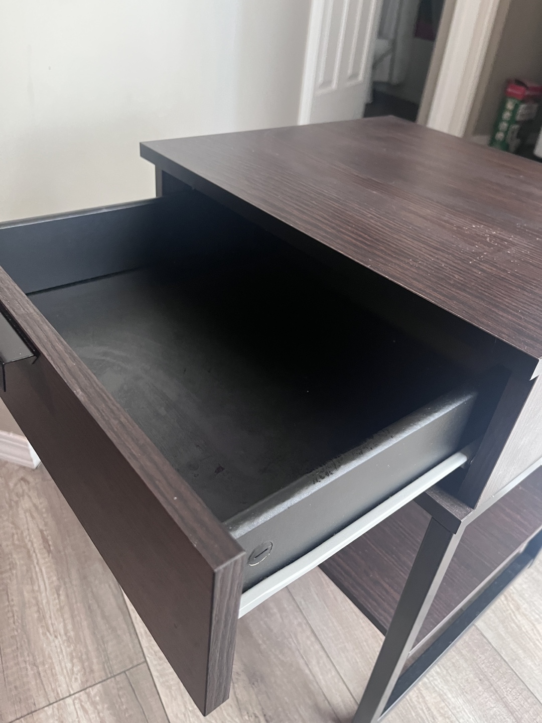 Pair of Dark Brown Nightstand with Drawer and Shelf - photo 4