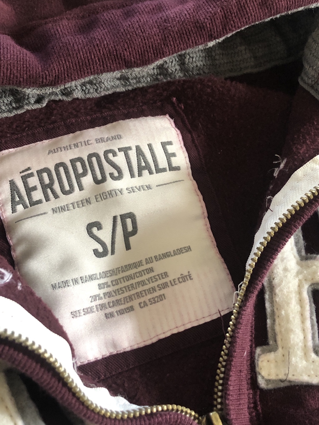 Aeropostale Burgundy Zip-Up Hoodie S/P - photo 3