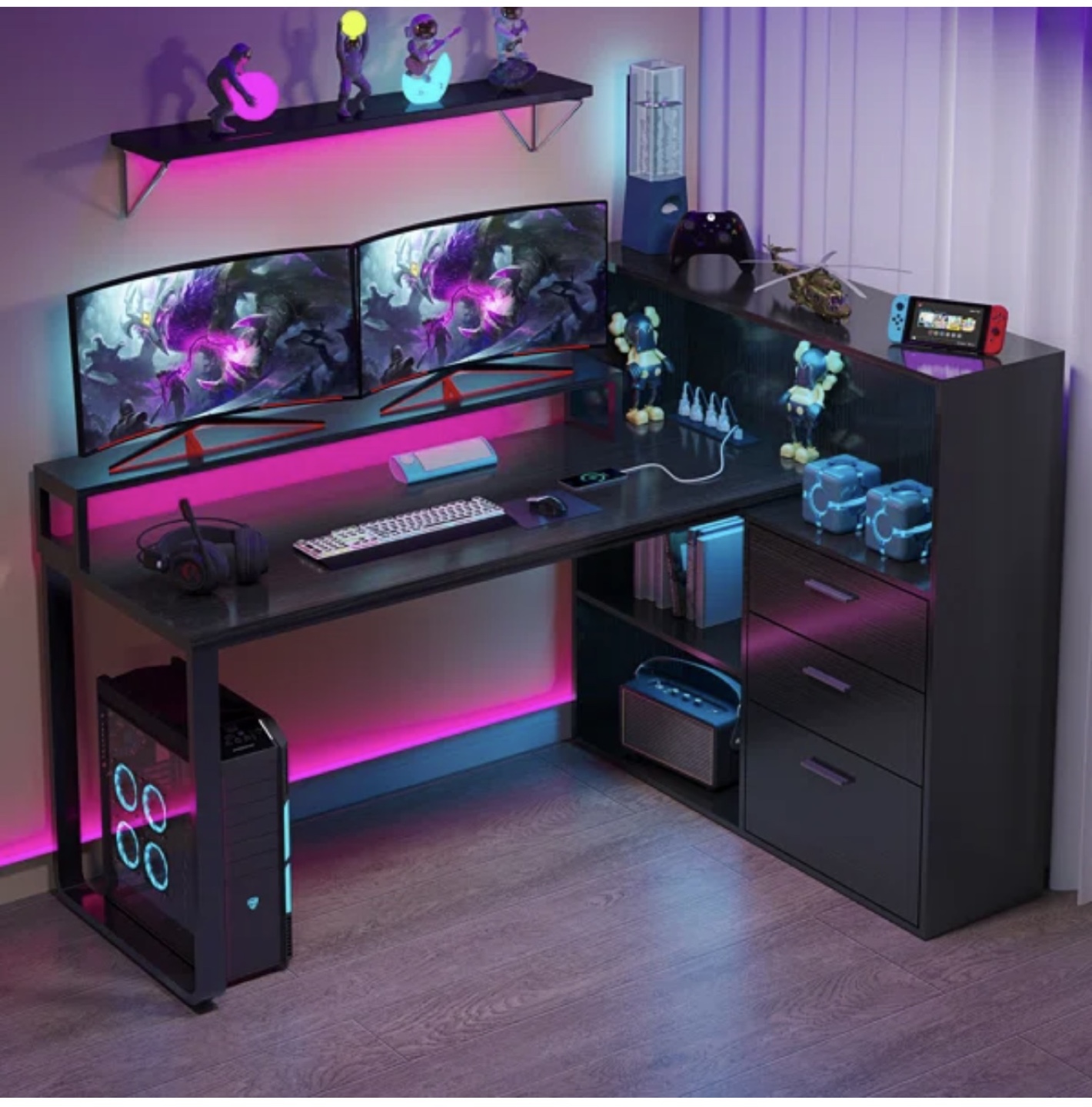 L-Shaped Computer Desk with Storage - photo 3