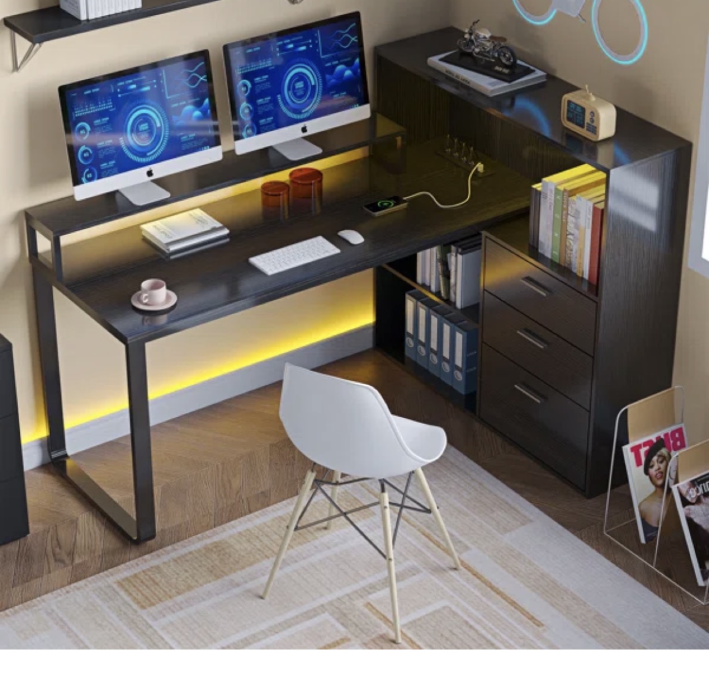L-Shaped Computer Desk with Storage