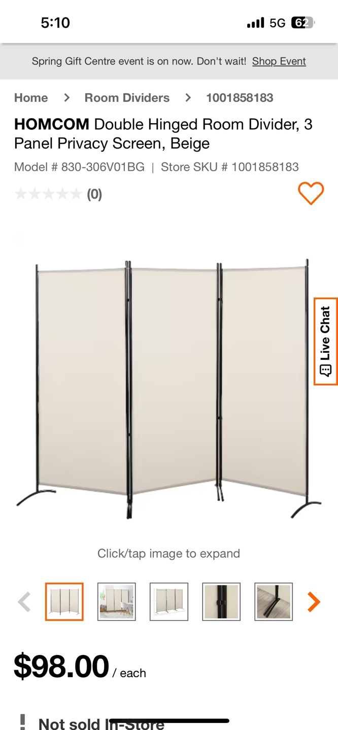 3-Panel Room Divider, Beige