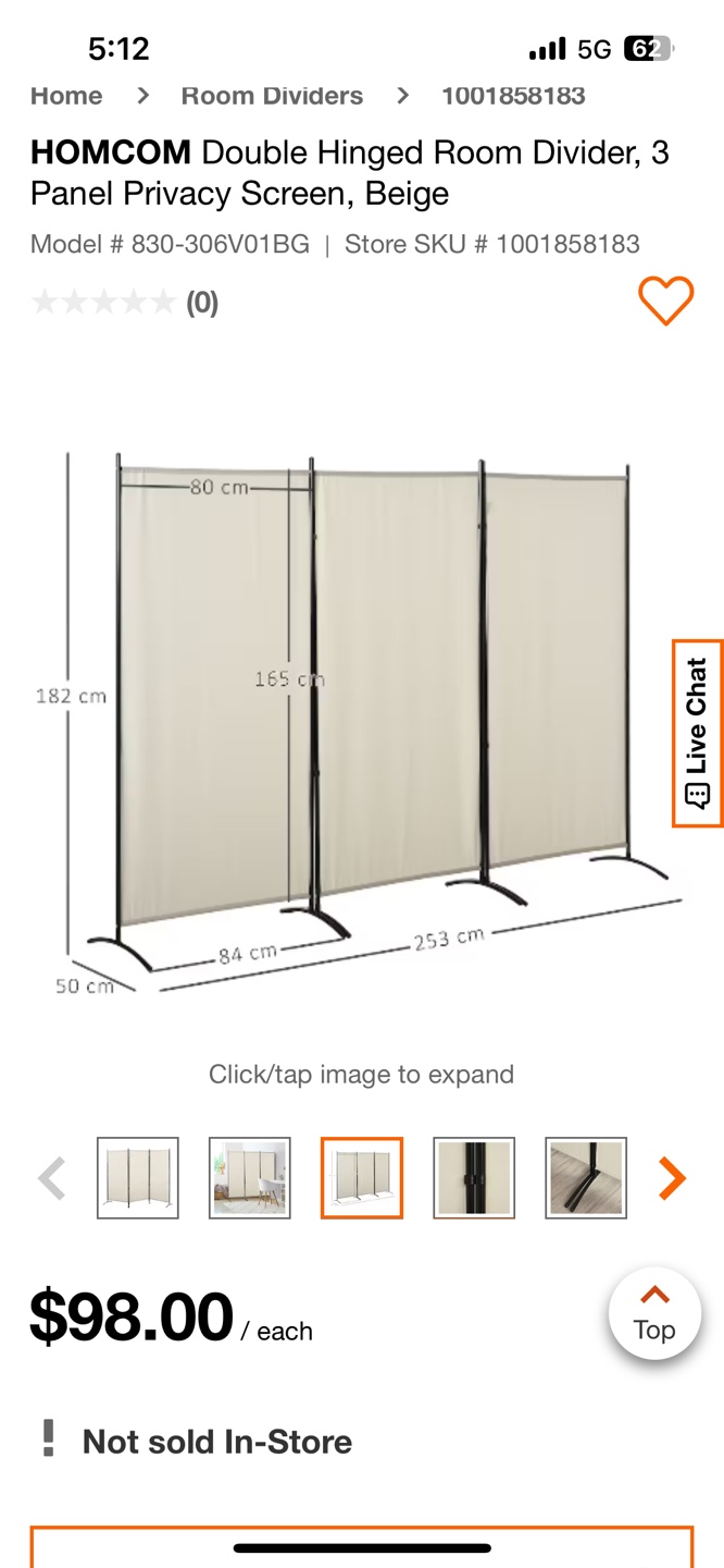 3-Panel Room Divider, Beige - photo 2