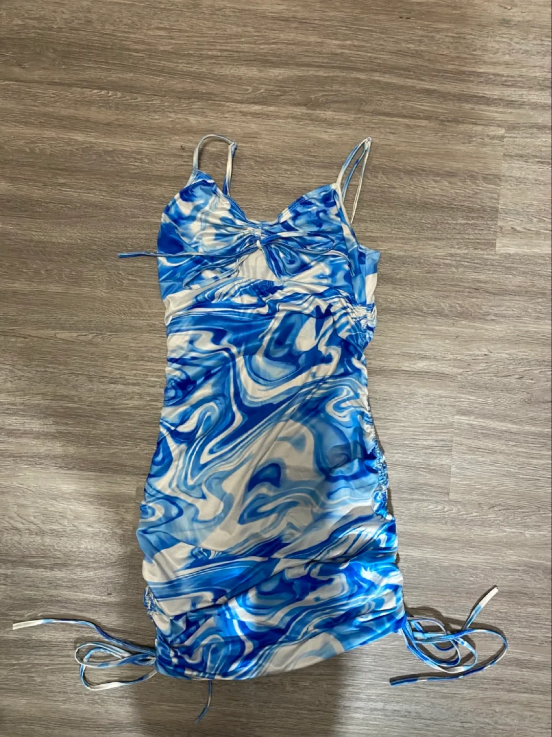 Blue and White Marble Print Mini Dress thumbnail