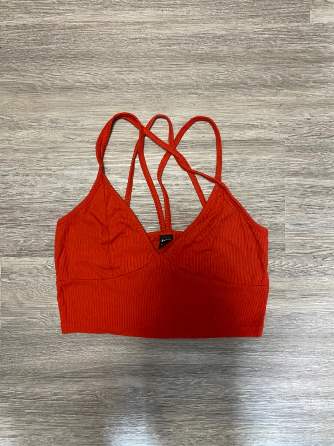 Red Cross Strap Ribbed Crop Top thumbnail