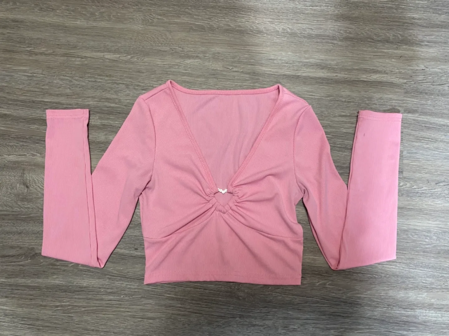 Pink Long Sleeve Ribbed Crop Top thumbnail