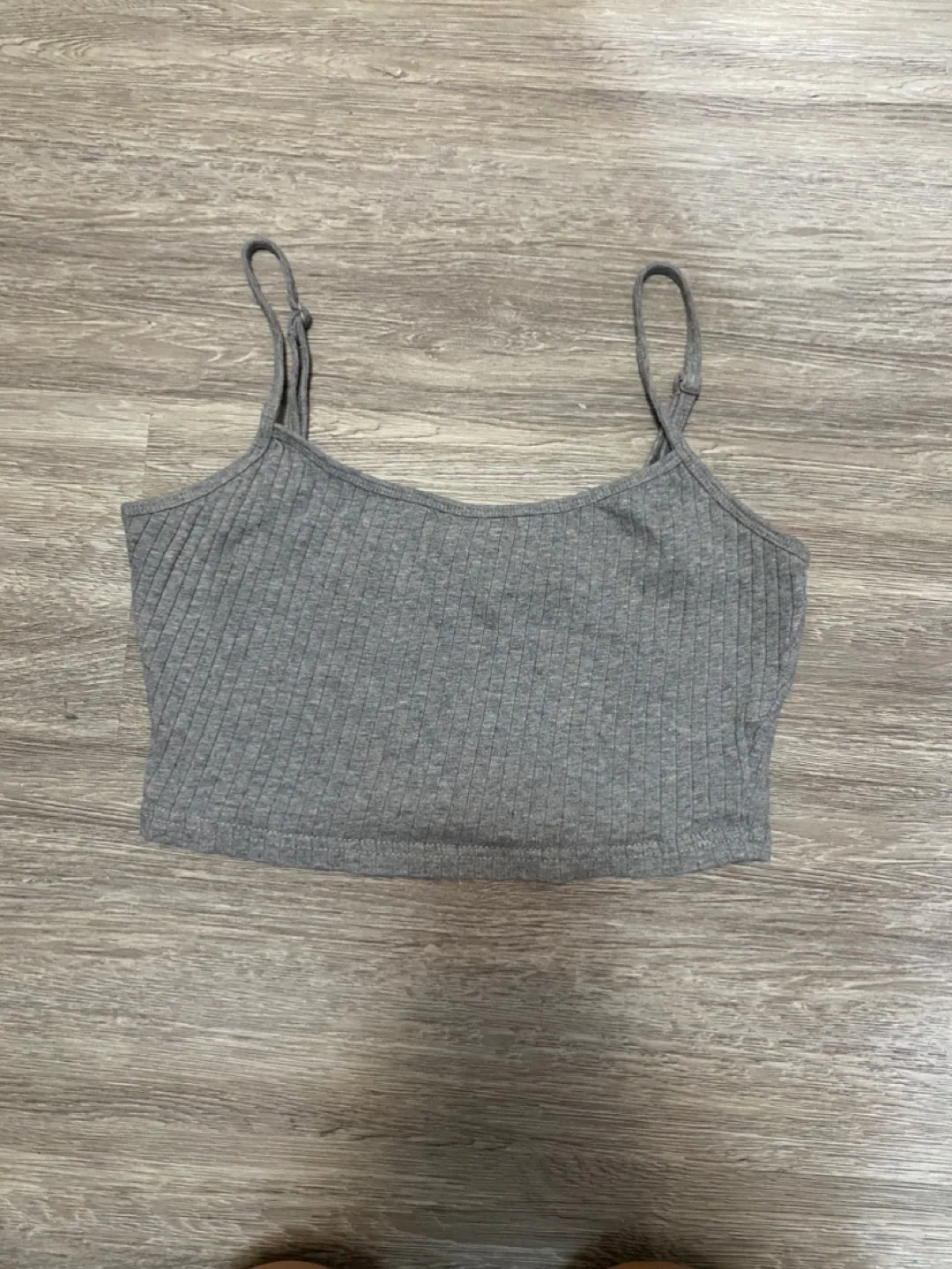 Grey Ribbed Crop Tank Top thumbnail