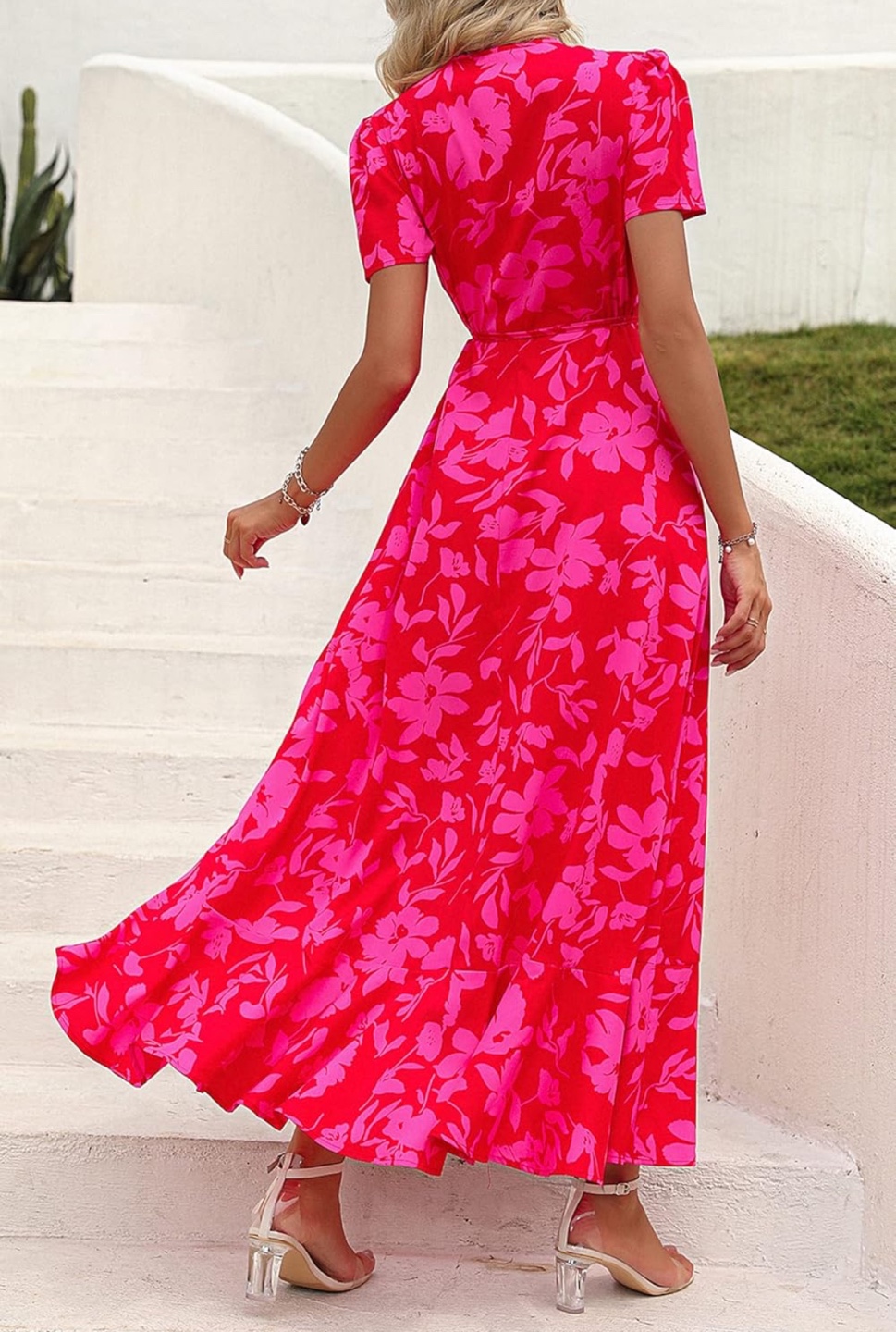 NEW! PRETTYGARDEN Wrap Maxi Boho Floral Ruffle Hem Dress - photo 4