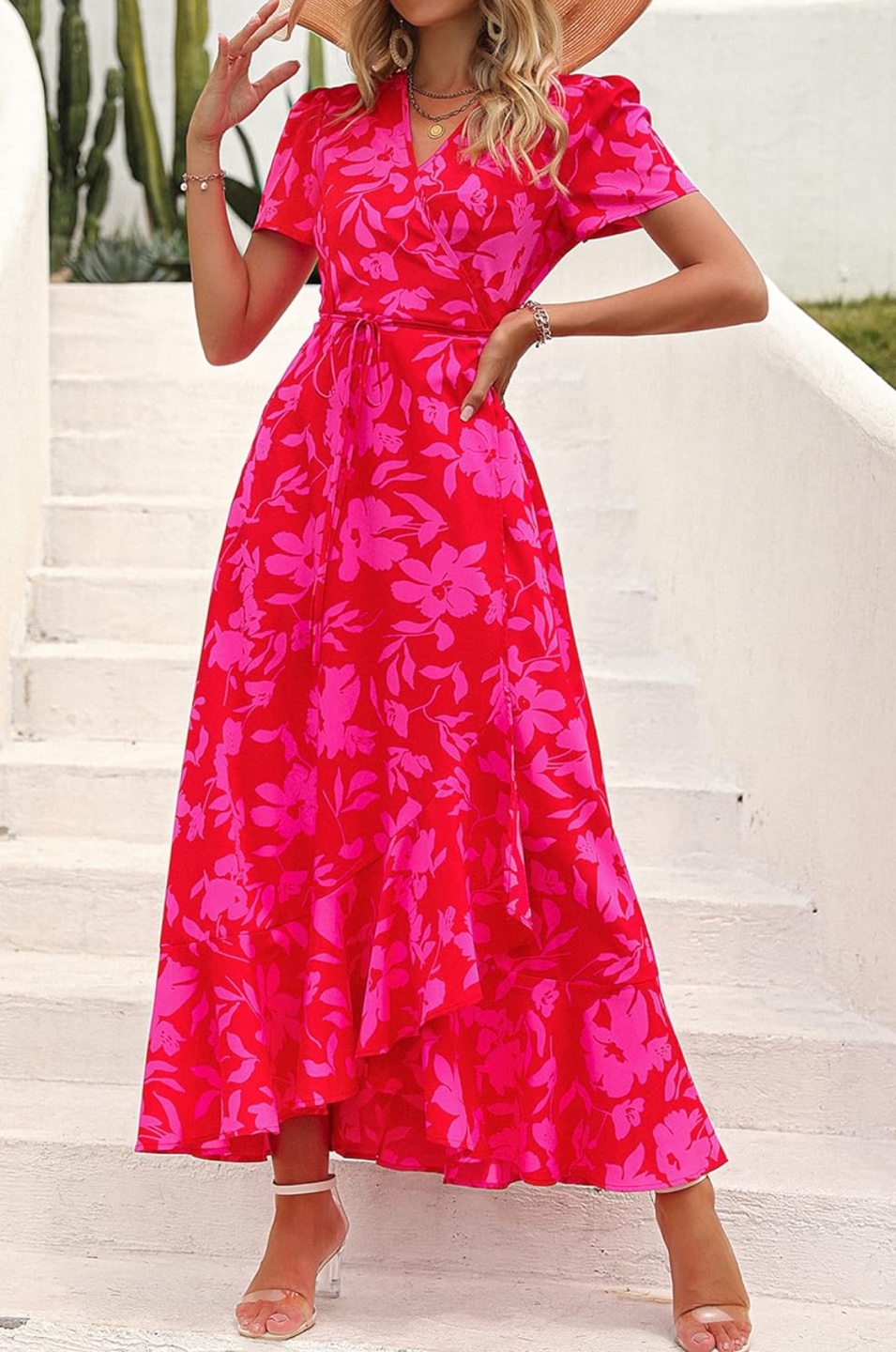 NEW! PRETTYGARDEN Wrap Maxi Boho Floral Ruffle Hem Dress - photo 3
