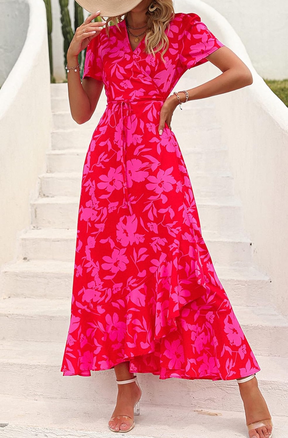 NEW! PRETTYGARDEN Wrap Maxi Boho Floral Ruffle Hem Dress - photo 2