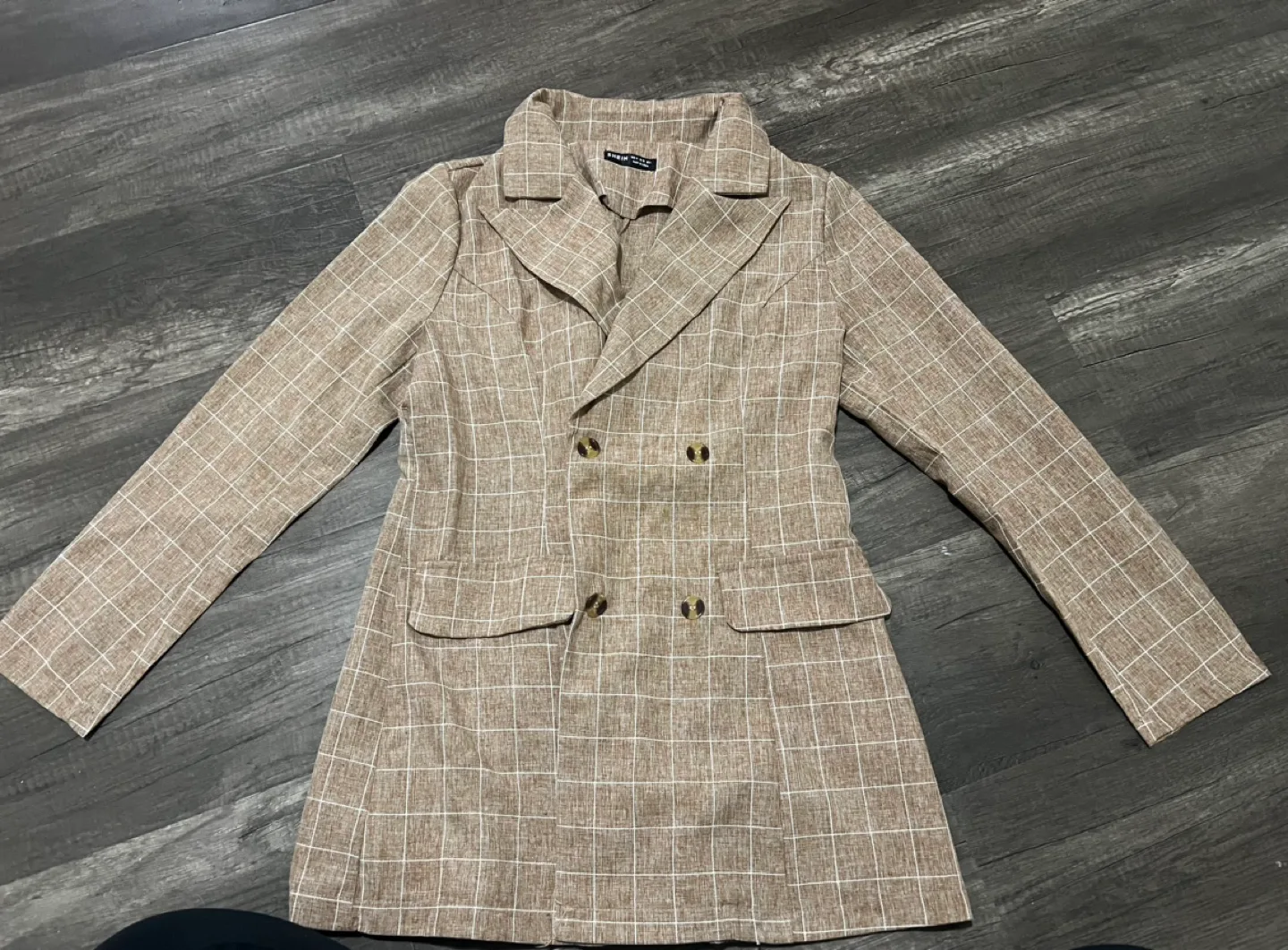 SHEIN Salmon Plaid Double-Breasted Blazer thumbnail