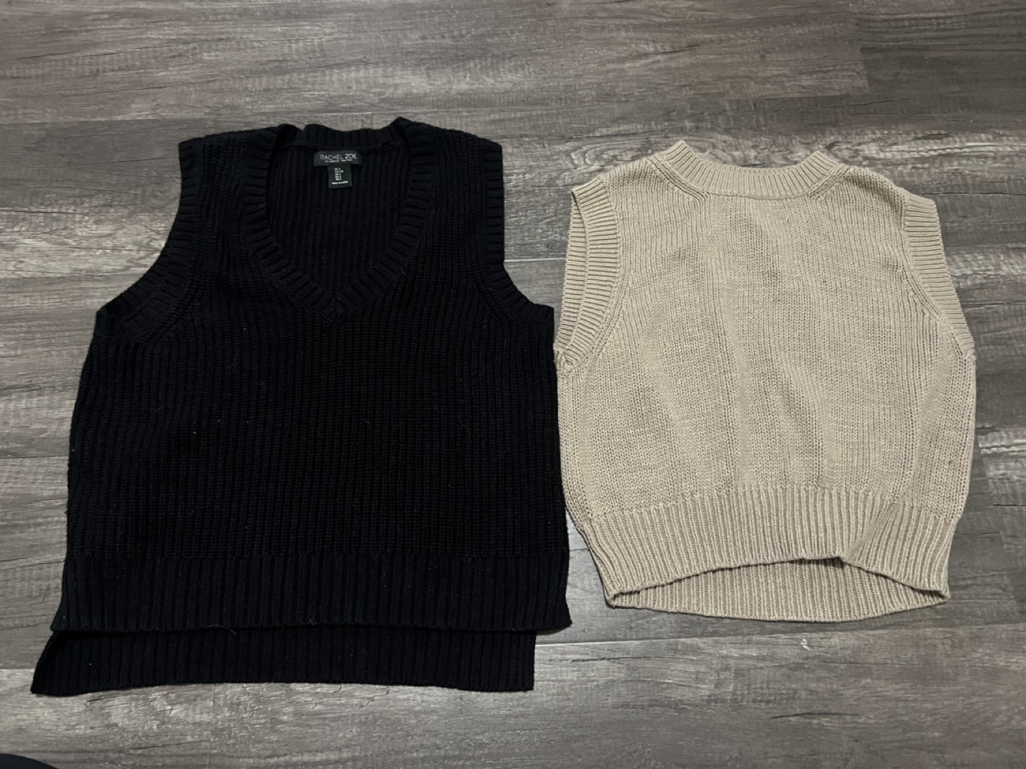 Two Knit Vests - Black and Beige