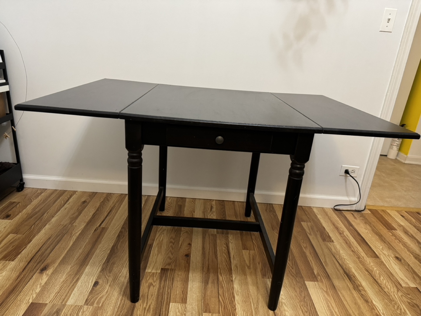 Black Drop Leaf Table with Drawer - photo 3