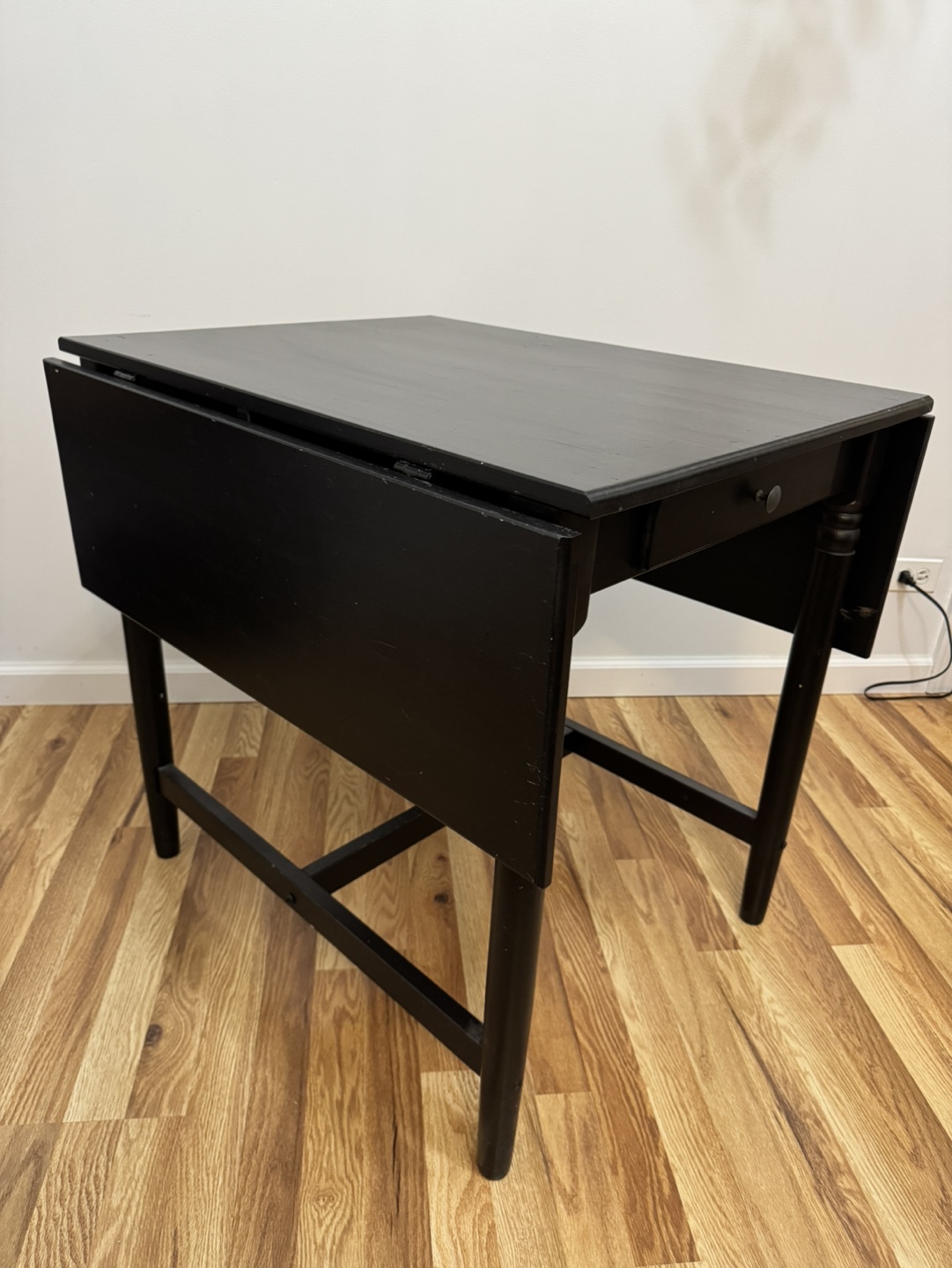 Black Drop Leaf Table with Drawer - photo 2