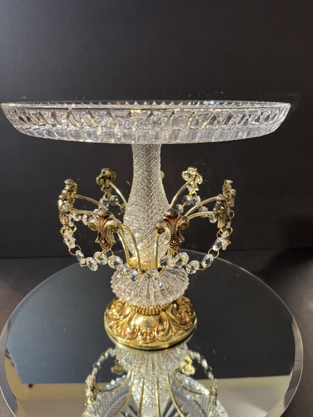 Vintage Elegant Crystal Cake Stand with Beaded Accents
