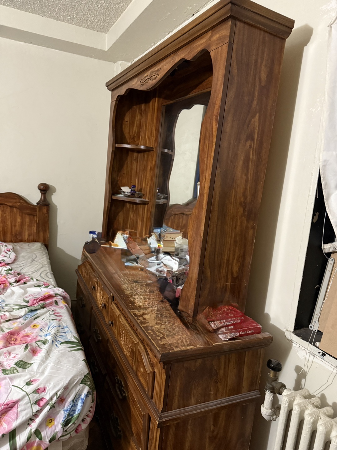 Vintage Wooden Vanity with Mirror and Drawers - photo 2