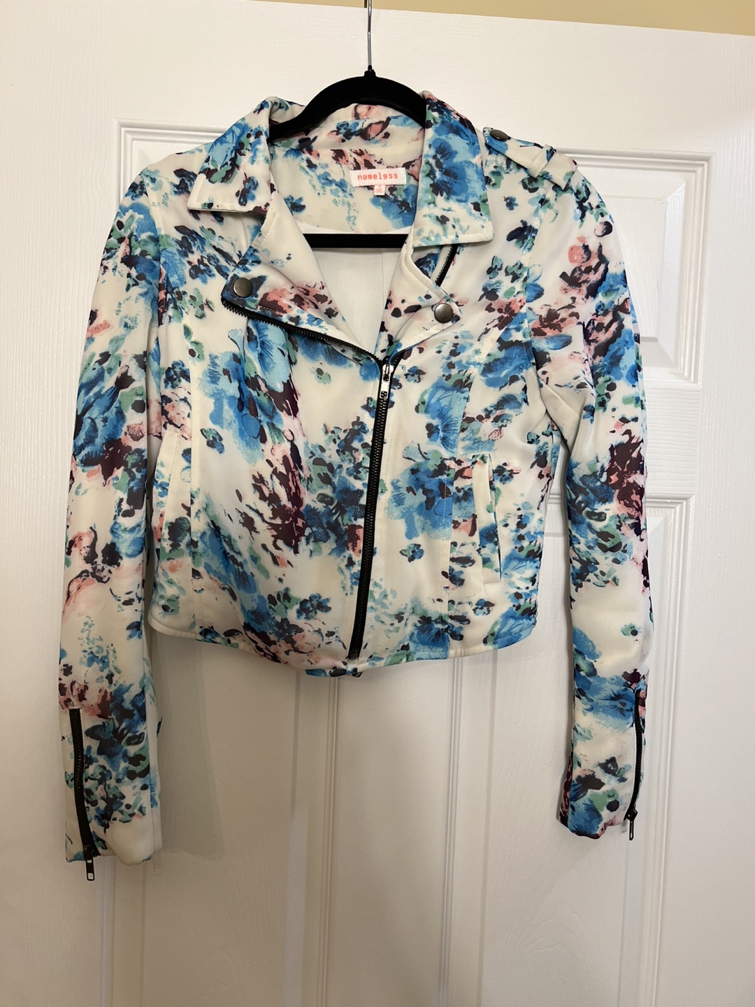 Nameless Brand Floral Print Moto Jacket - Size Small
