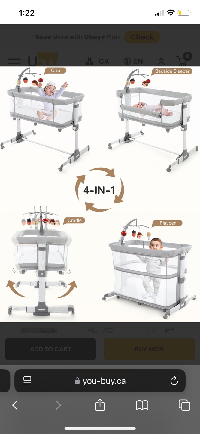 4-in-1 Baby Bassinet Crib - Grey