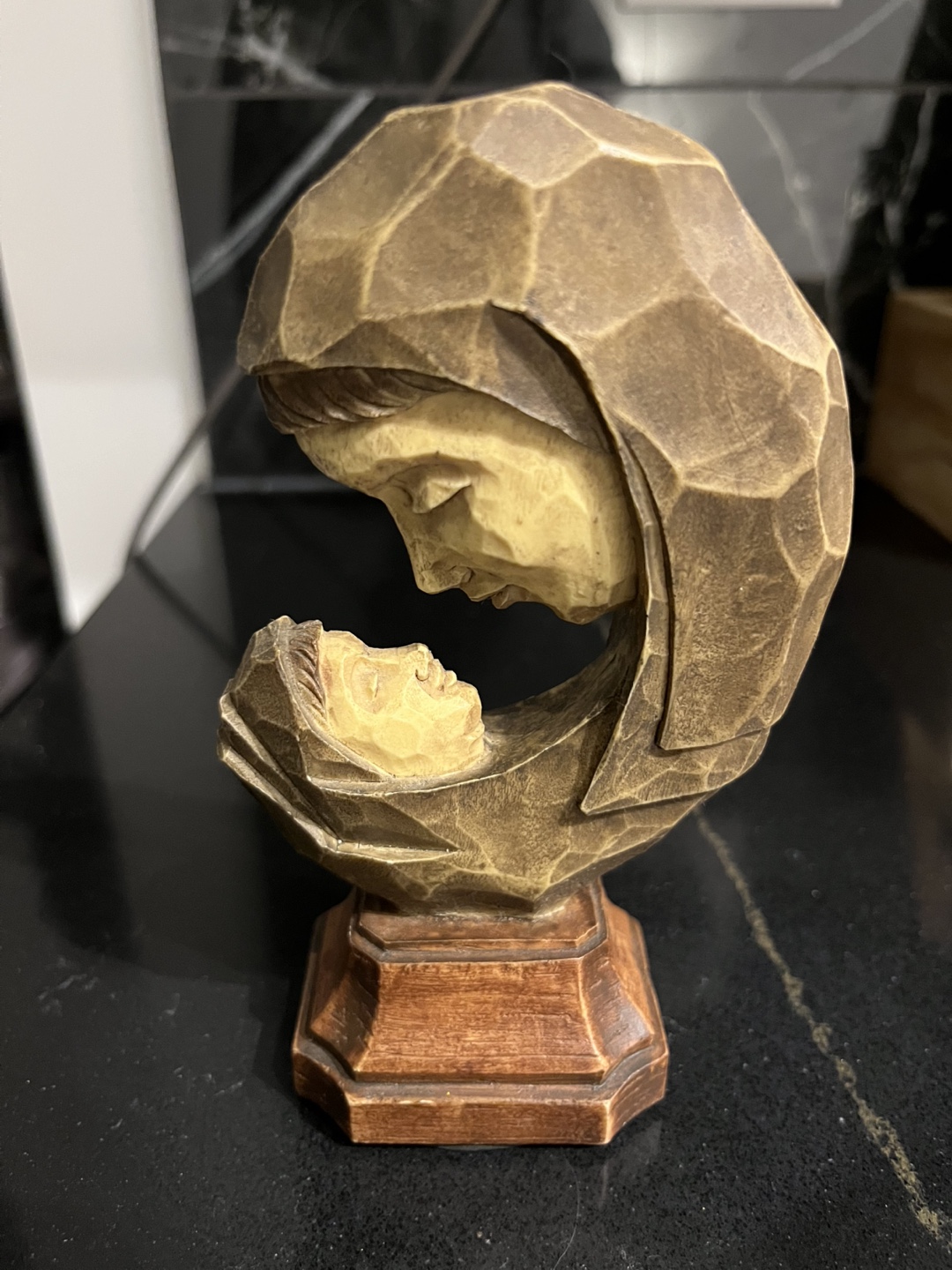 Wooden Madonna and Child Sculpture