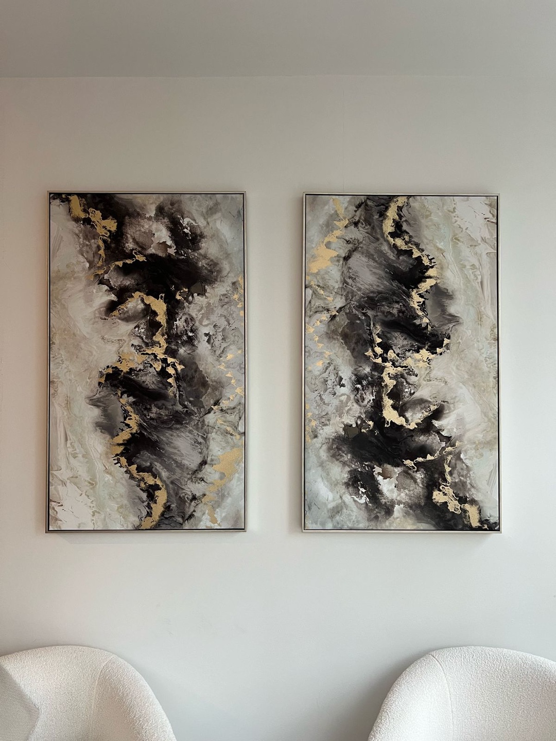 Pair of Abstract Gold and Black Paintings