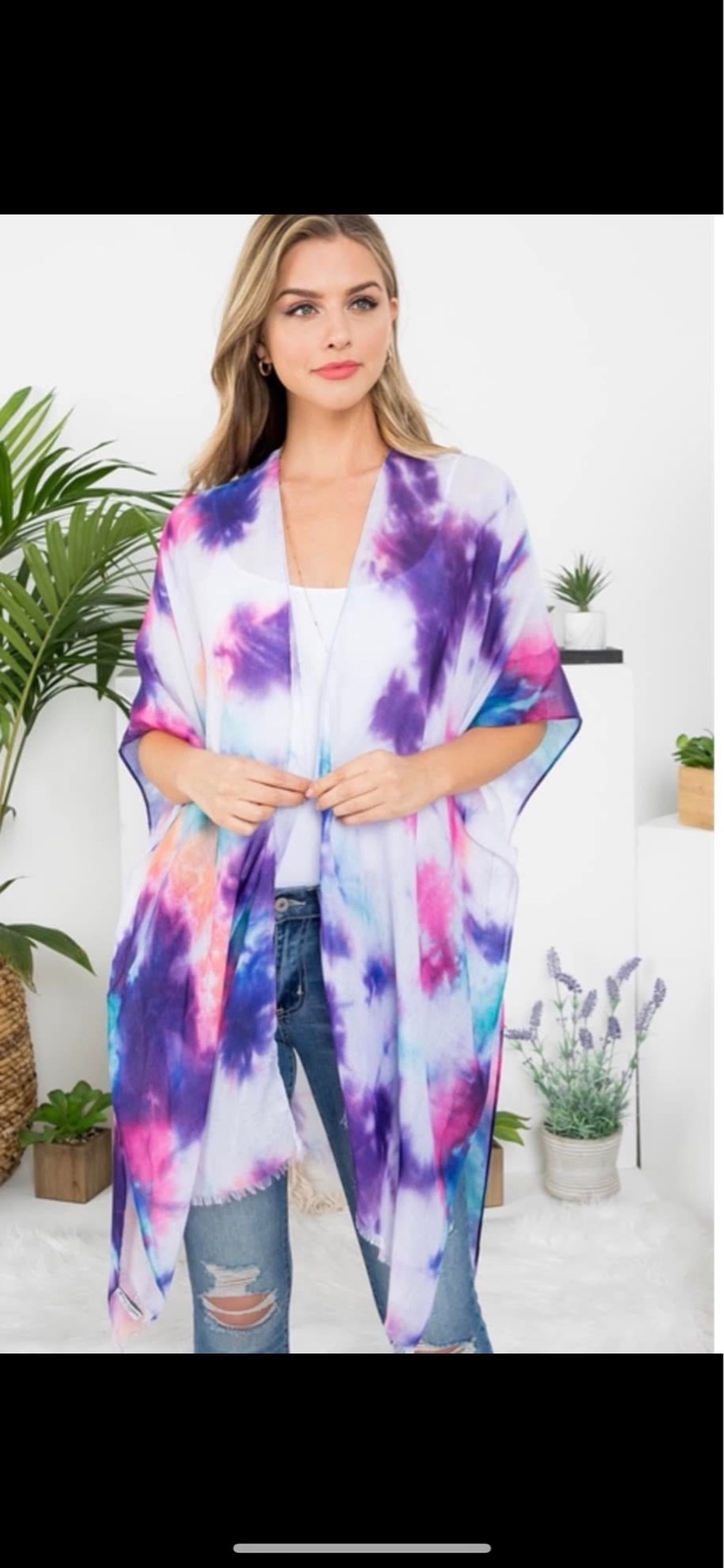 Women's Tie-Dye Kimono Cardigan - Various Colours