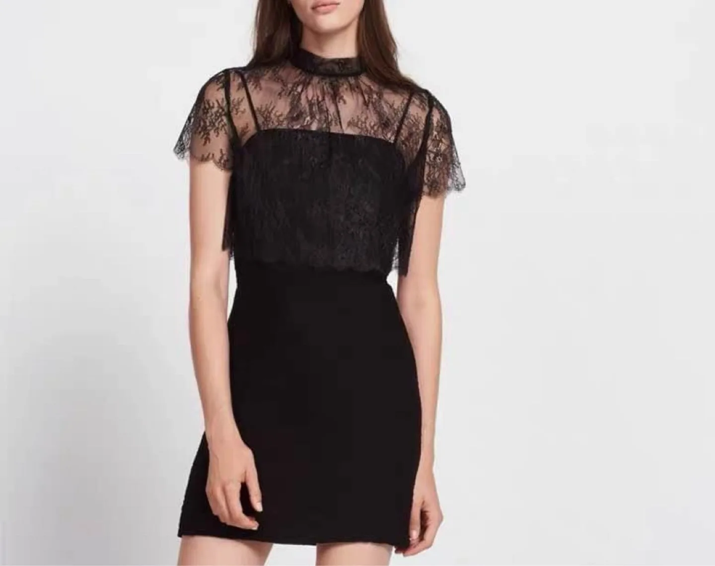 Sandro Black Lace Overlay Mini Dress thumbnail