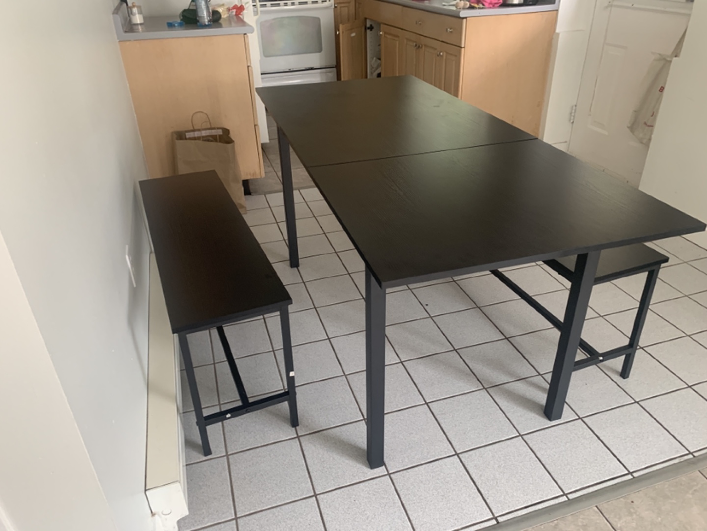 Black Extendable Dining Table with Bench - photo 2