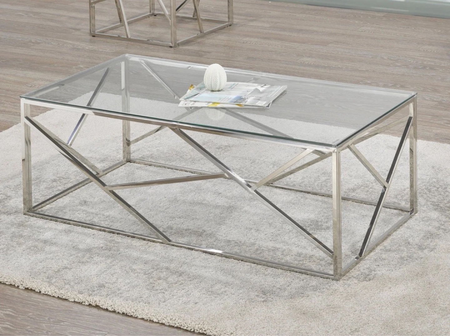 Modern Glass and Stainless Steel Coffee Table