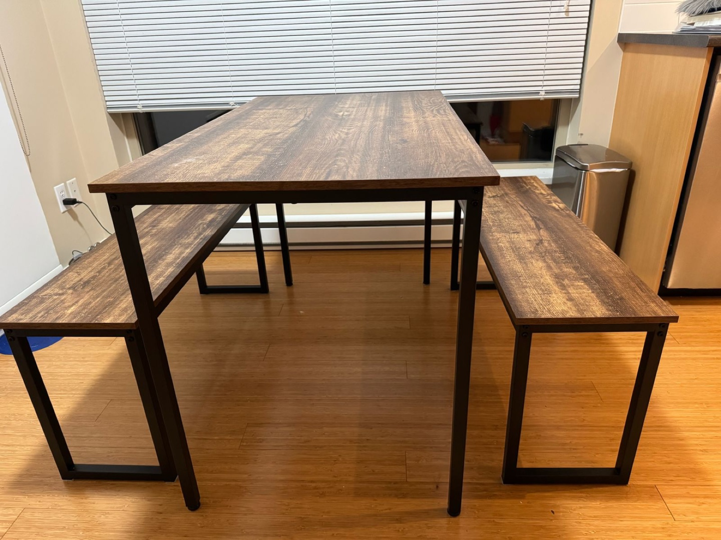 Rustic Dining Table Set with Two Benches