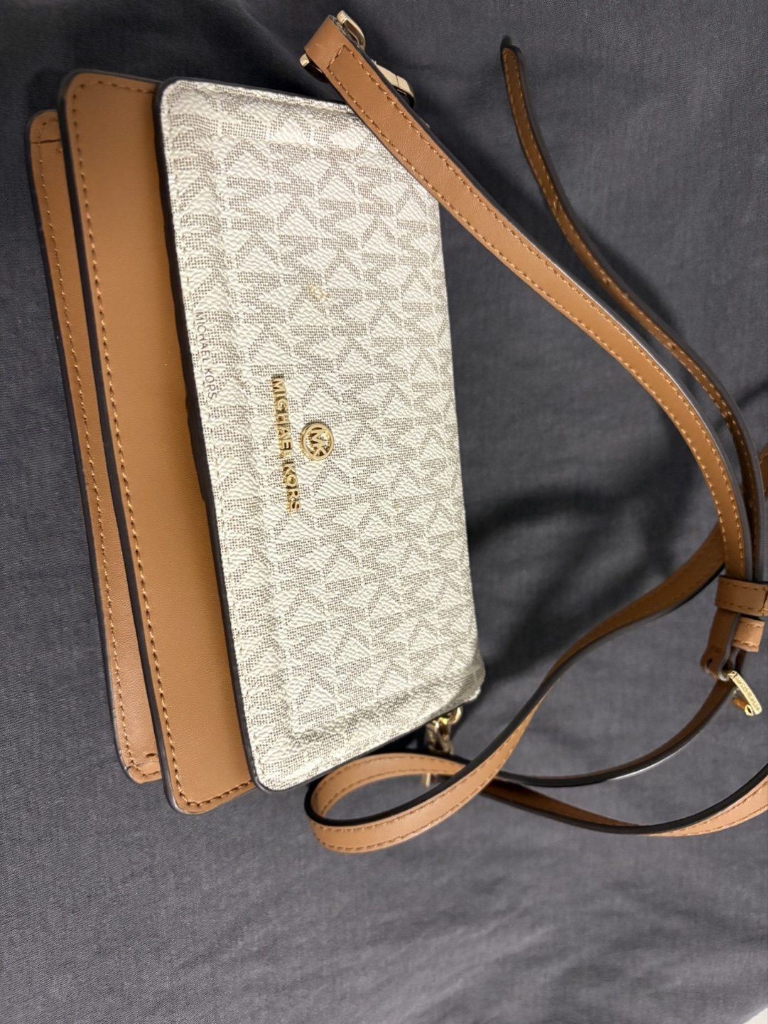 Michael Kors Brown and White Crossbody Wallet