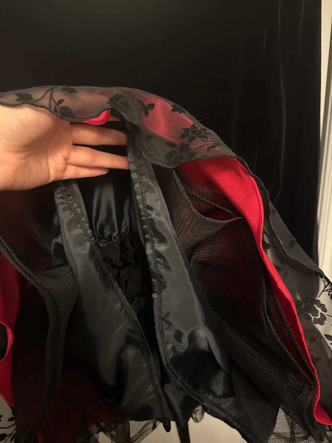 Velvet Black and Red Rose Dress 💚 image indicator(5)