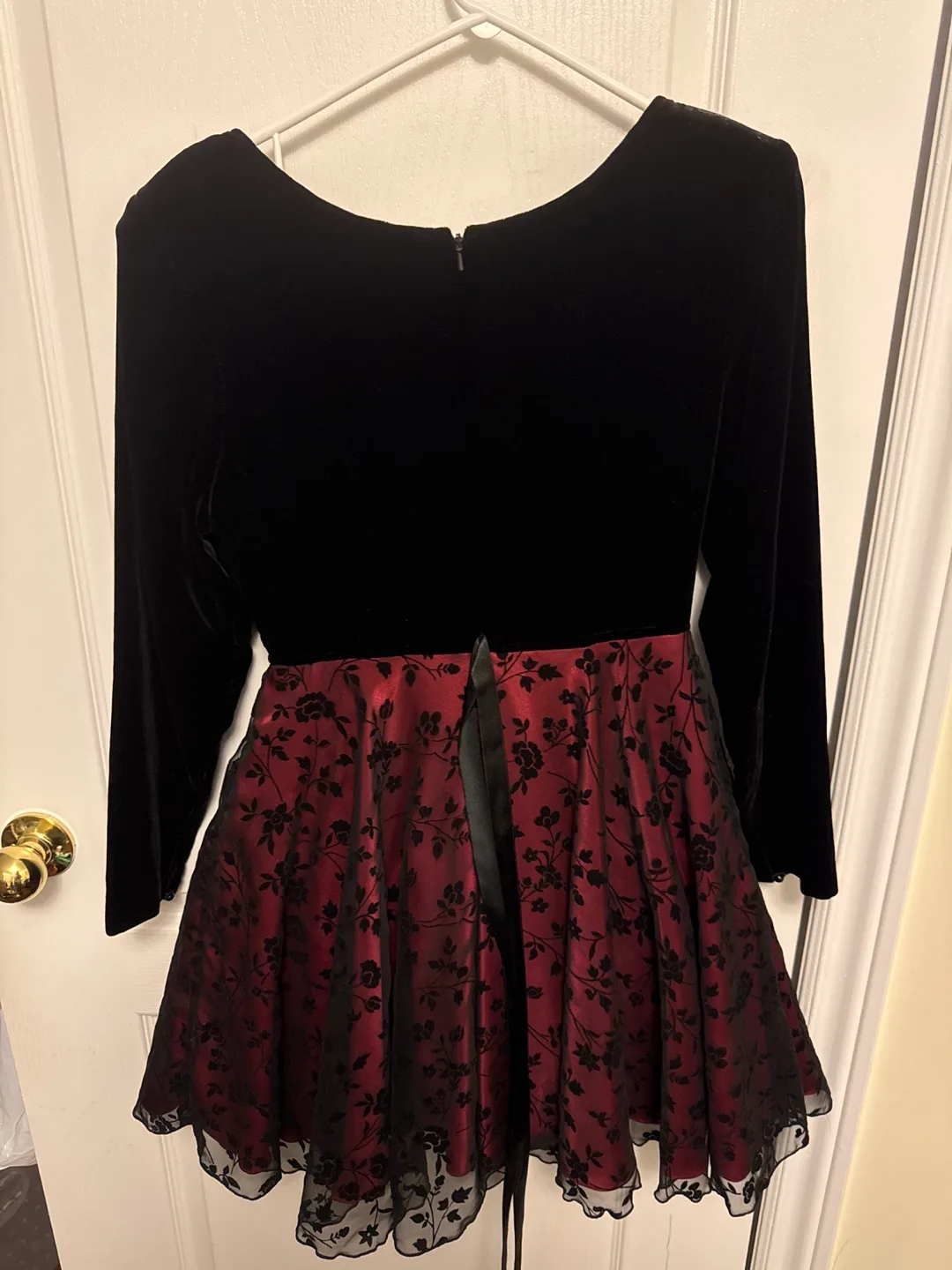 Velvet Black and Red Rose Dress 💚 image indicator(2)