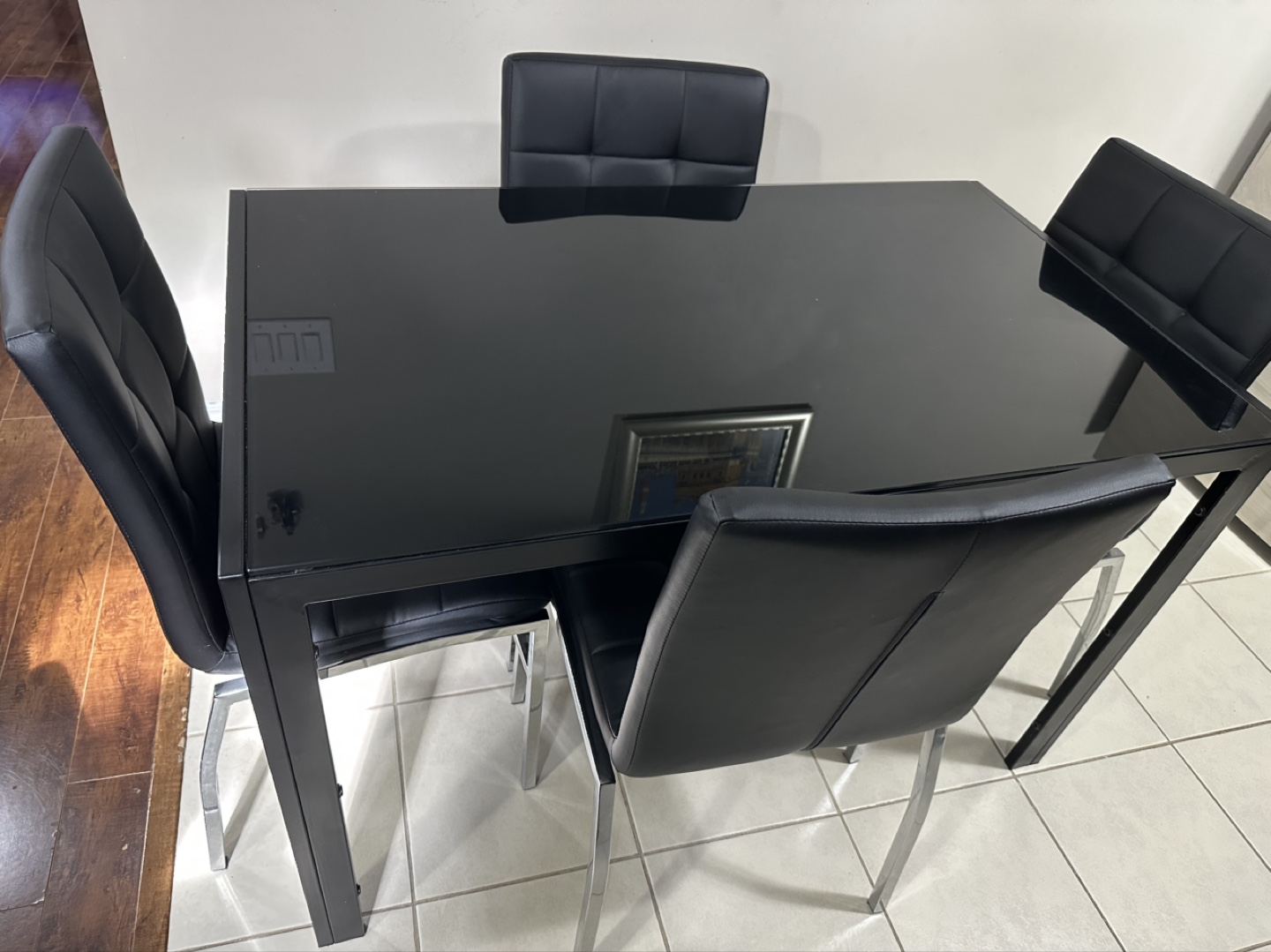 Black Glass Dining Table Set with 4 Chairs