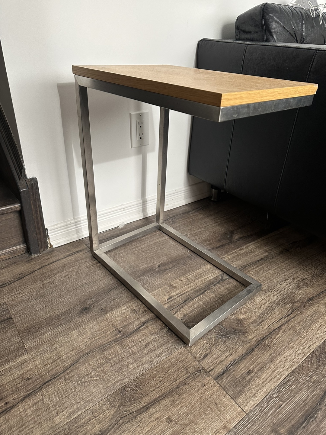 C-Shaped Side Table with Wood Top