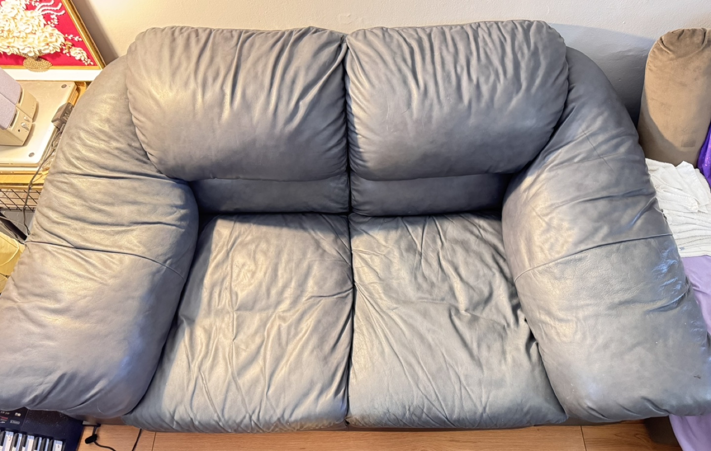 Grey Leather Loveseat
