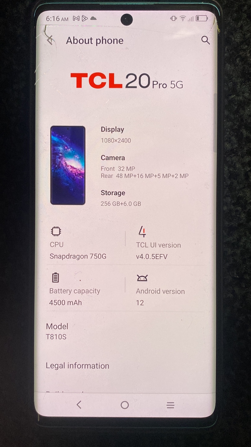 TCL 20 Pro 5G - 256GB - Cracked Back - For Parts or Repair - photo 4