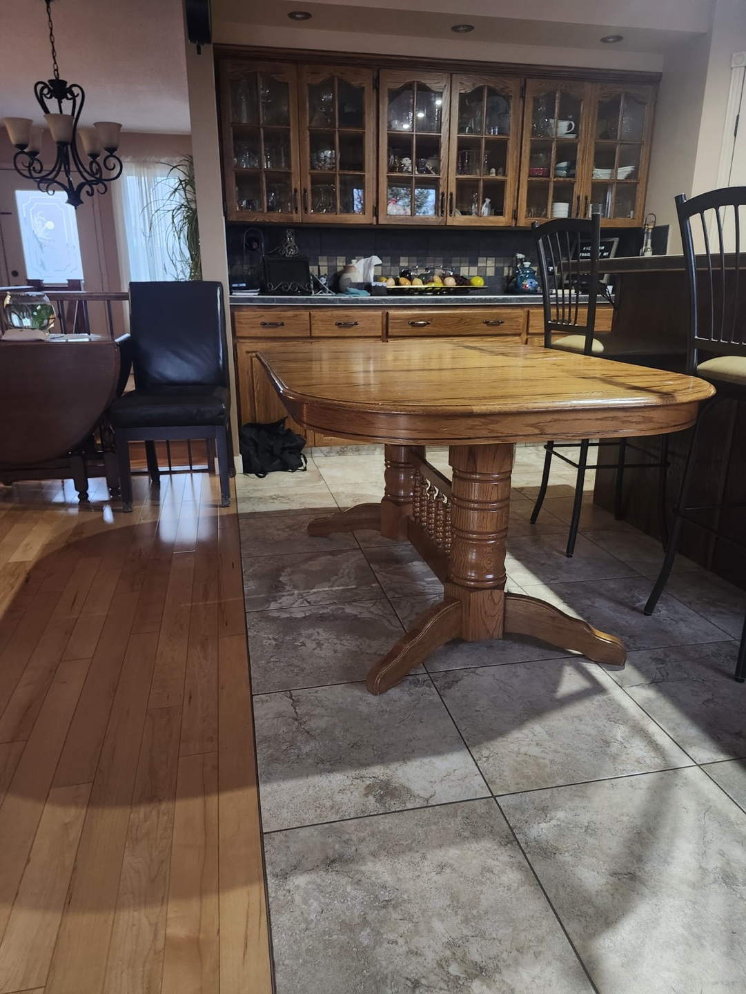 Dining Table Set - Oval Table and Six Leather Chairs