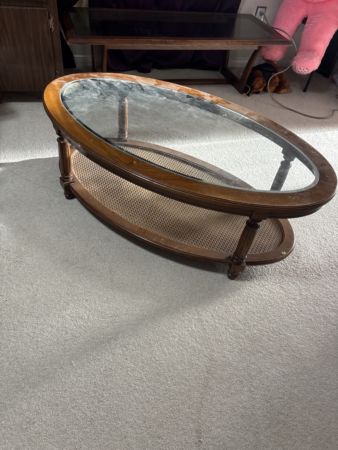 Vintage Oval Coffee Table with Glass Top