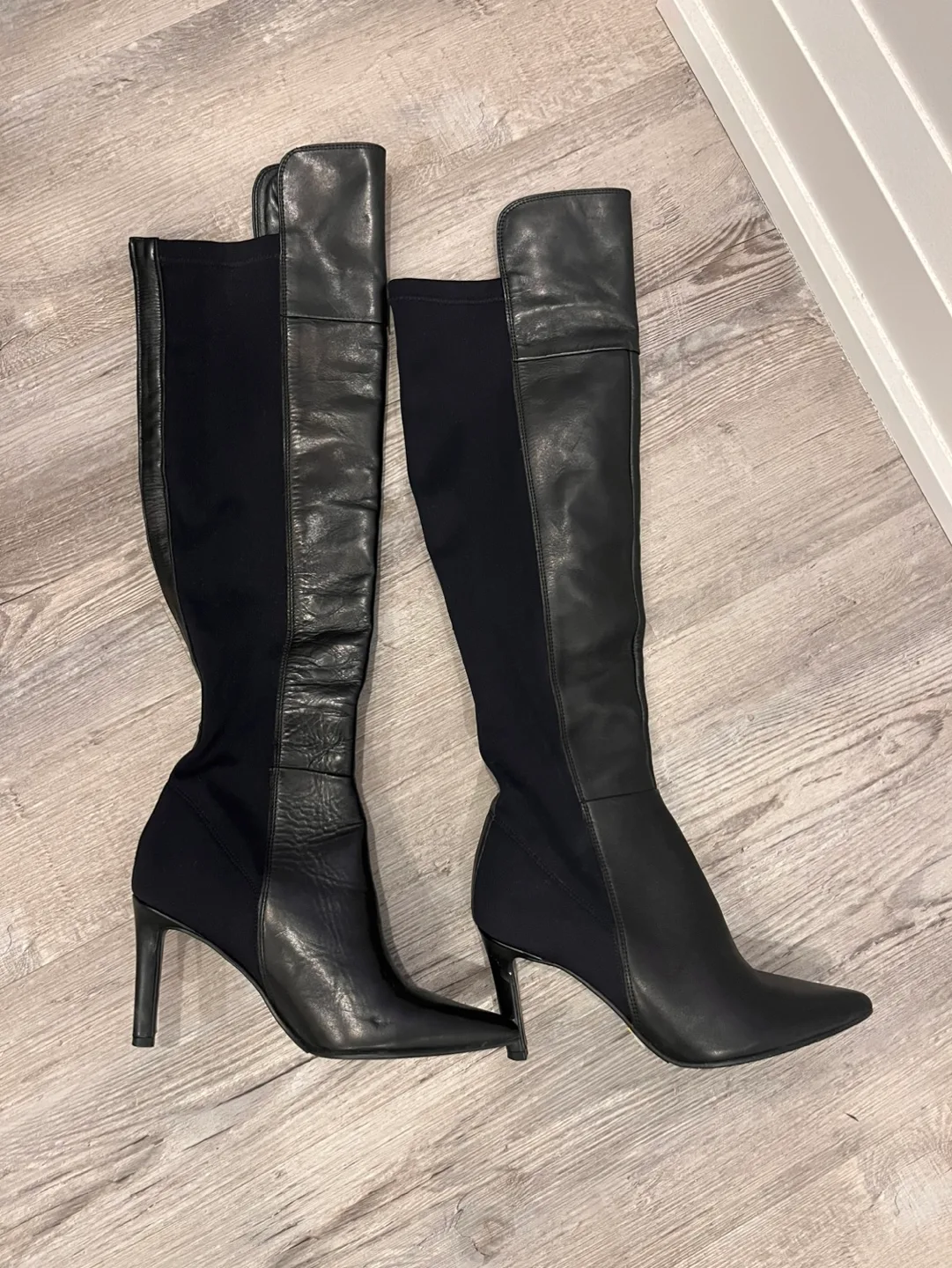 Black Leather Over-the-Knee Boots - Size 6 1/2 thumbnail