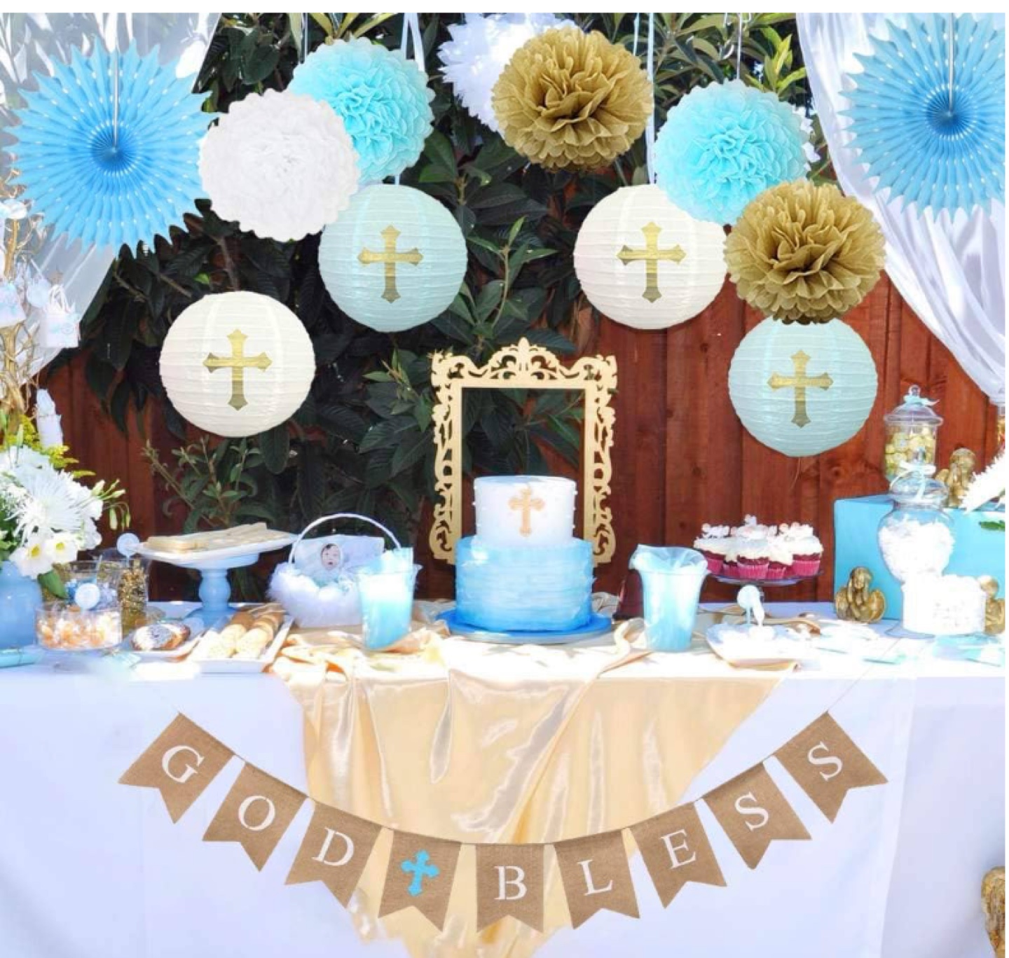 Christening Party Decorations - Baptism Blue and Gold Theme