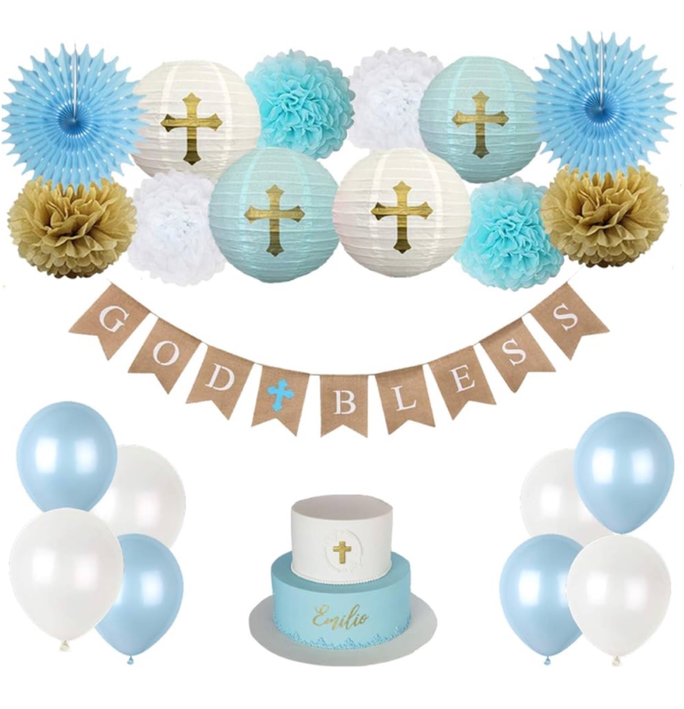 Christening Party Decorations - Baptism Blue and Gold Theme - photo 2