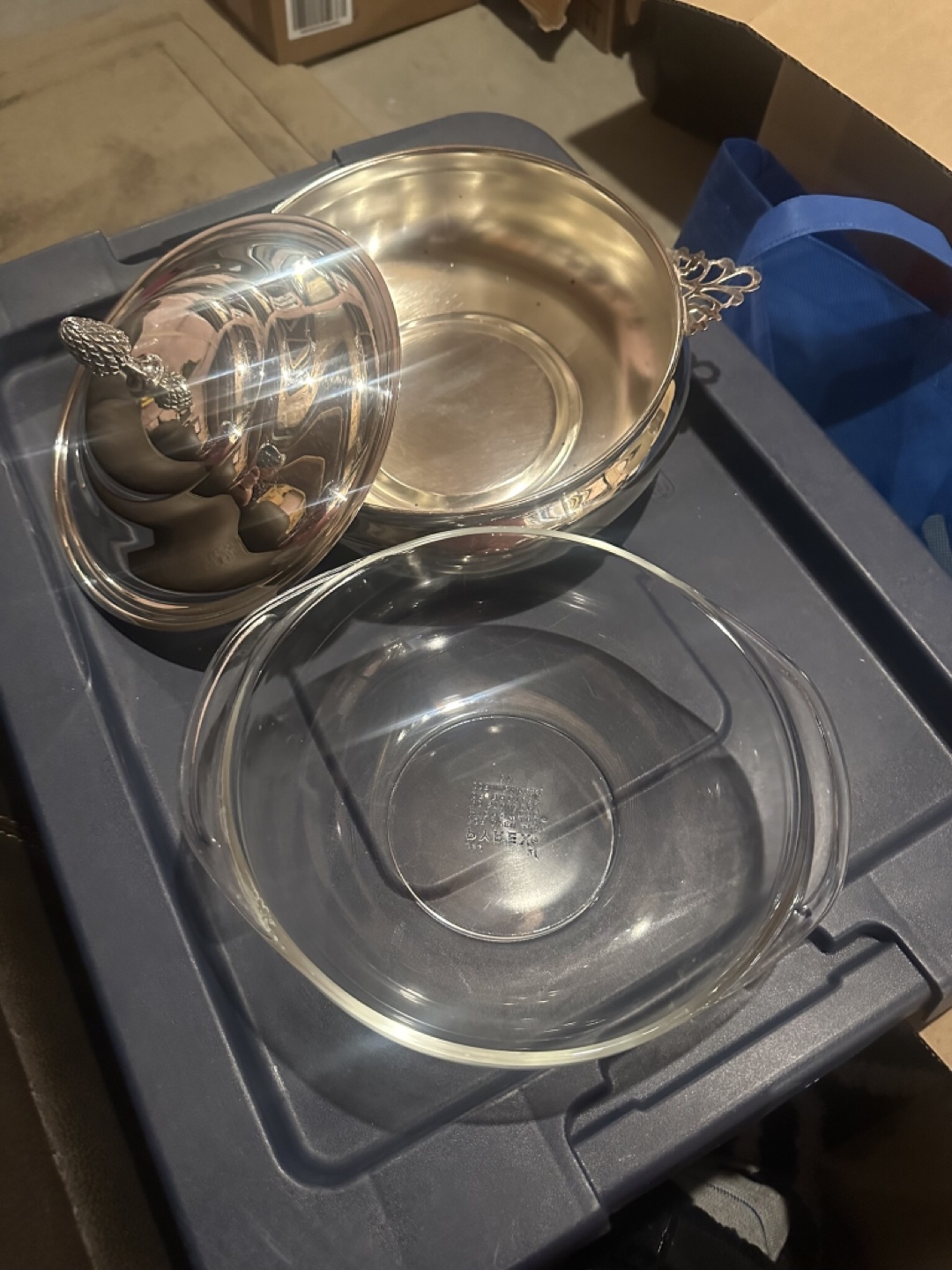 Vintage Silver Chafing Dish with Pyrex Bowl - photo 3