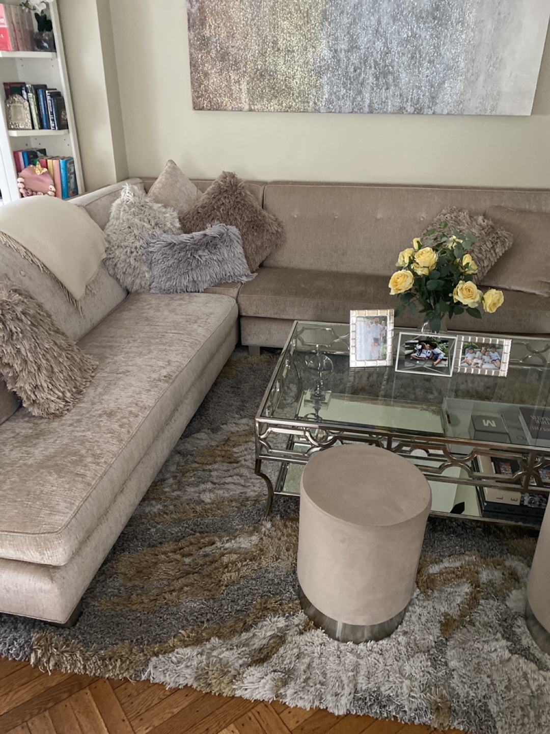 Beige Sectional Sofa with Throw Pillows