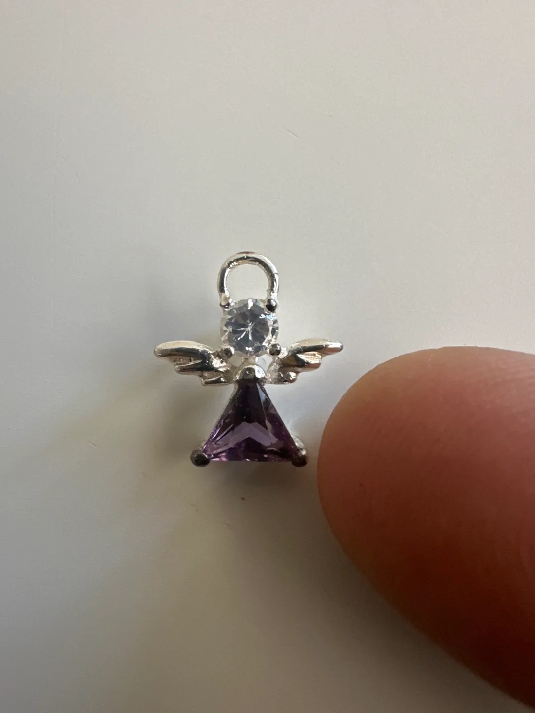 Amethyst and CZ Angel Charm Pendant thumbnail