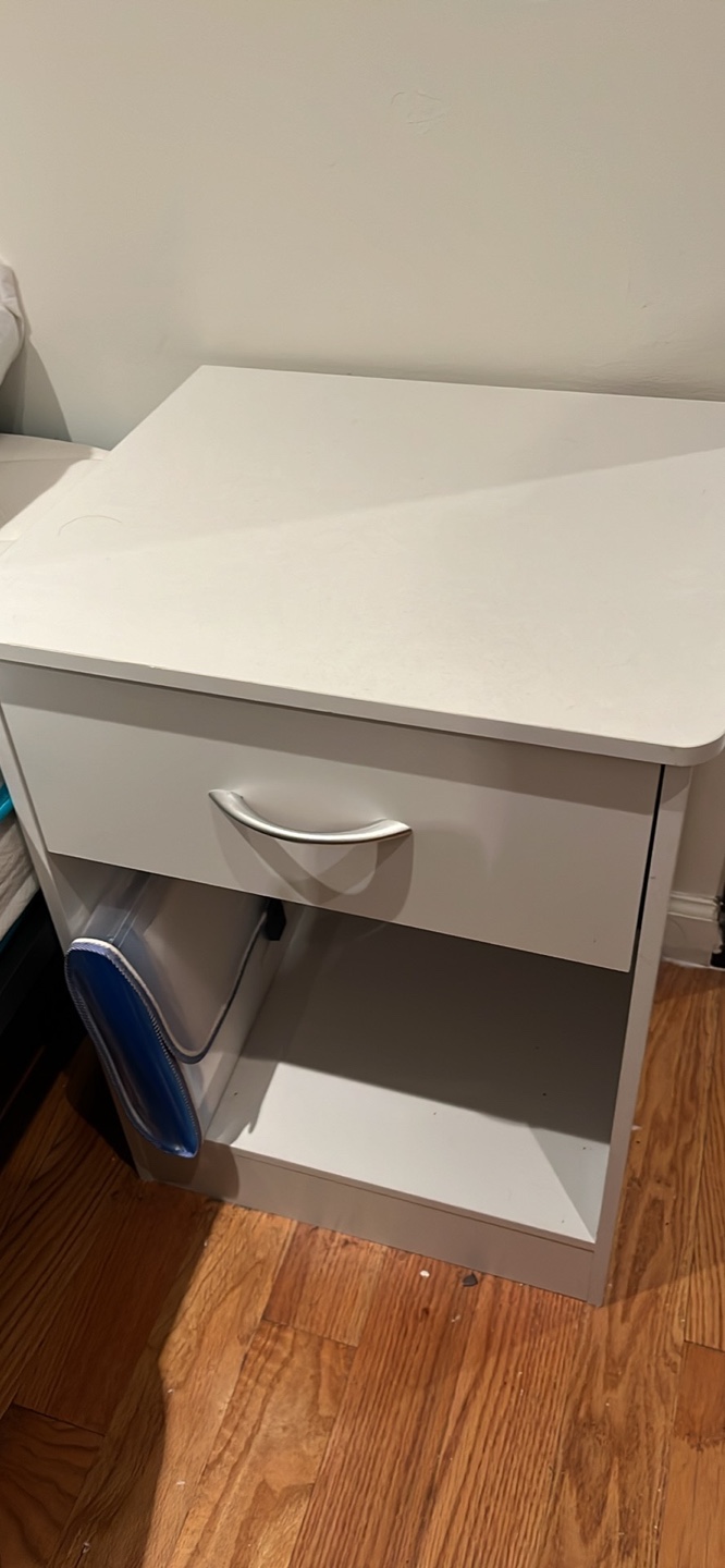 White Nightstand with Drawer and Shelf
