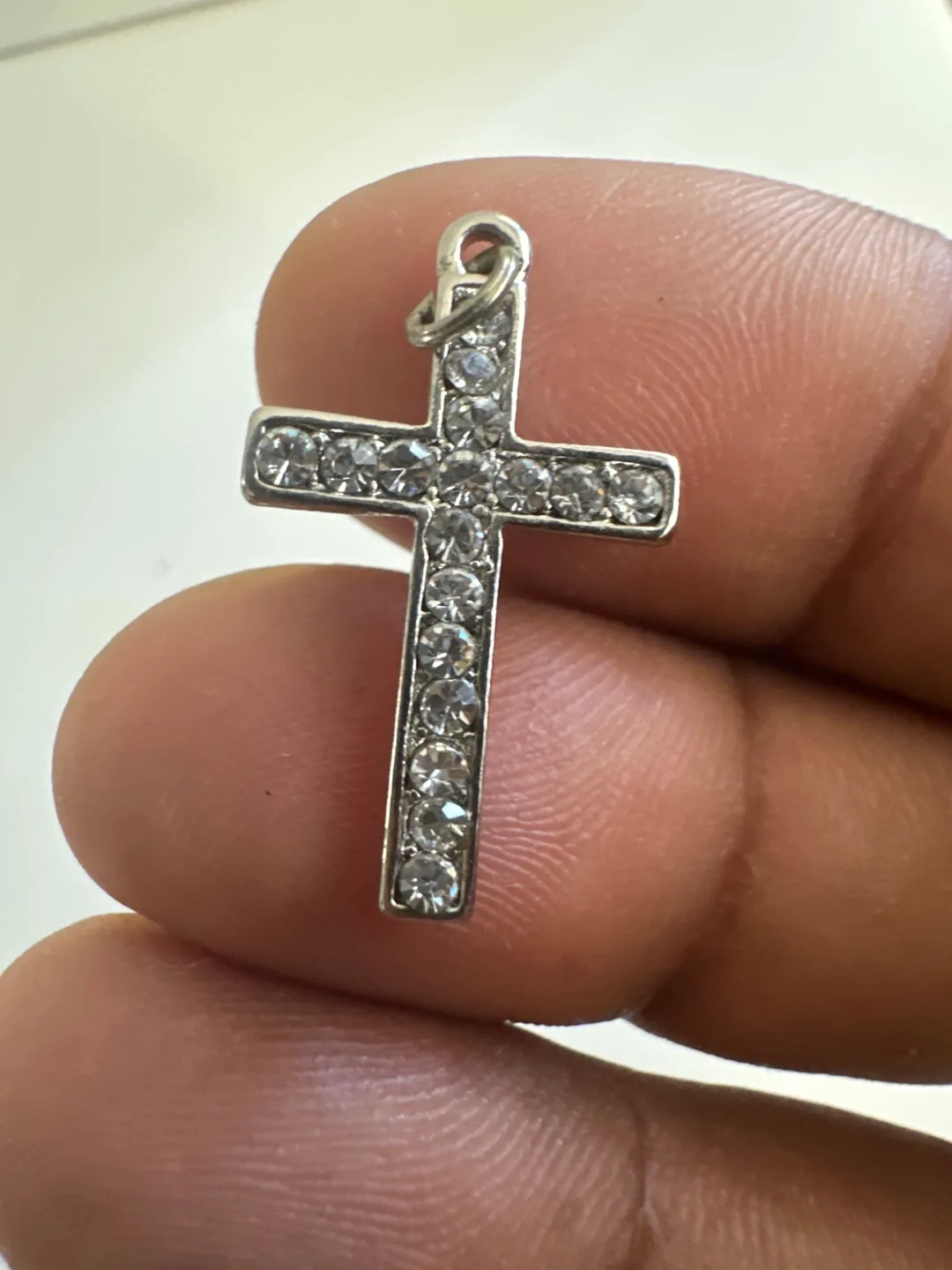 Silver Rhinestone Cross Pendant Charm thumbnail