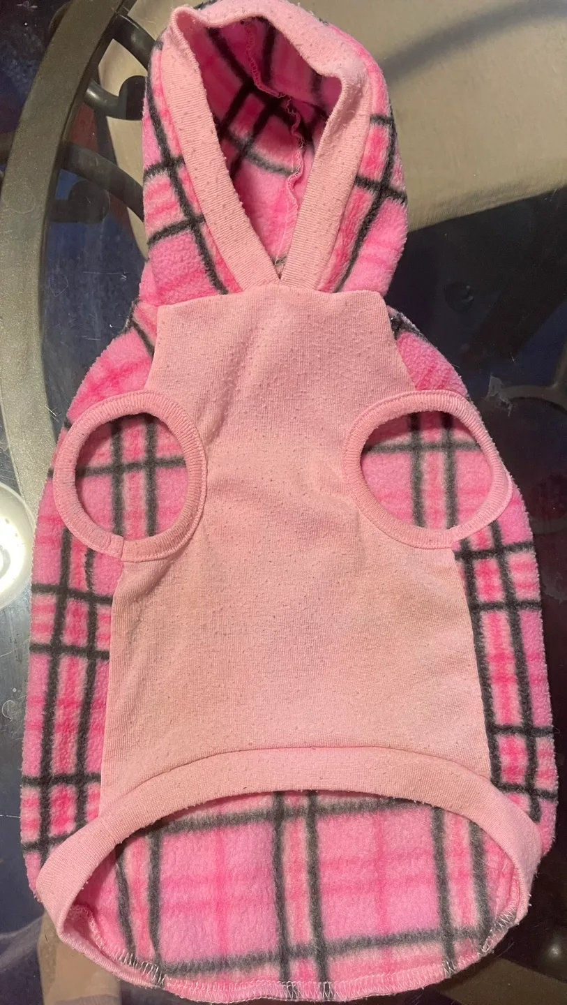 💚Pink and Grey Plaid Dog Hoodie image indicator(2)