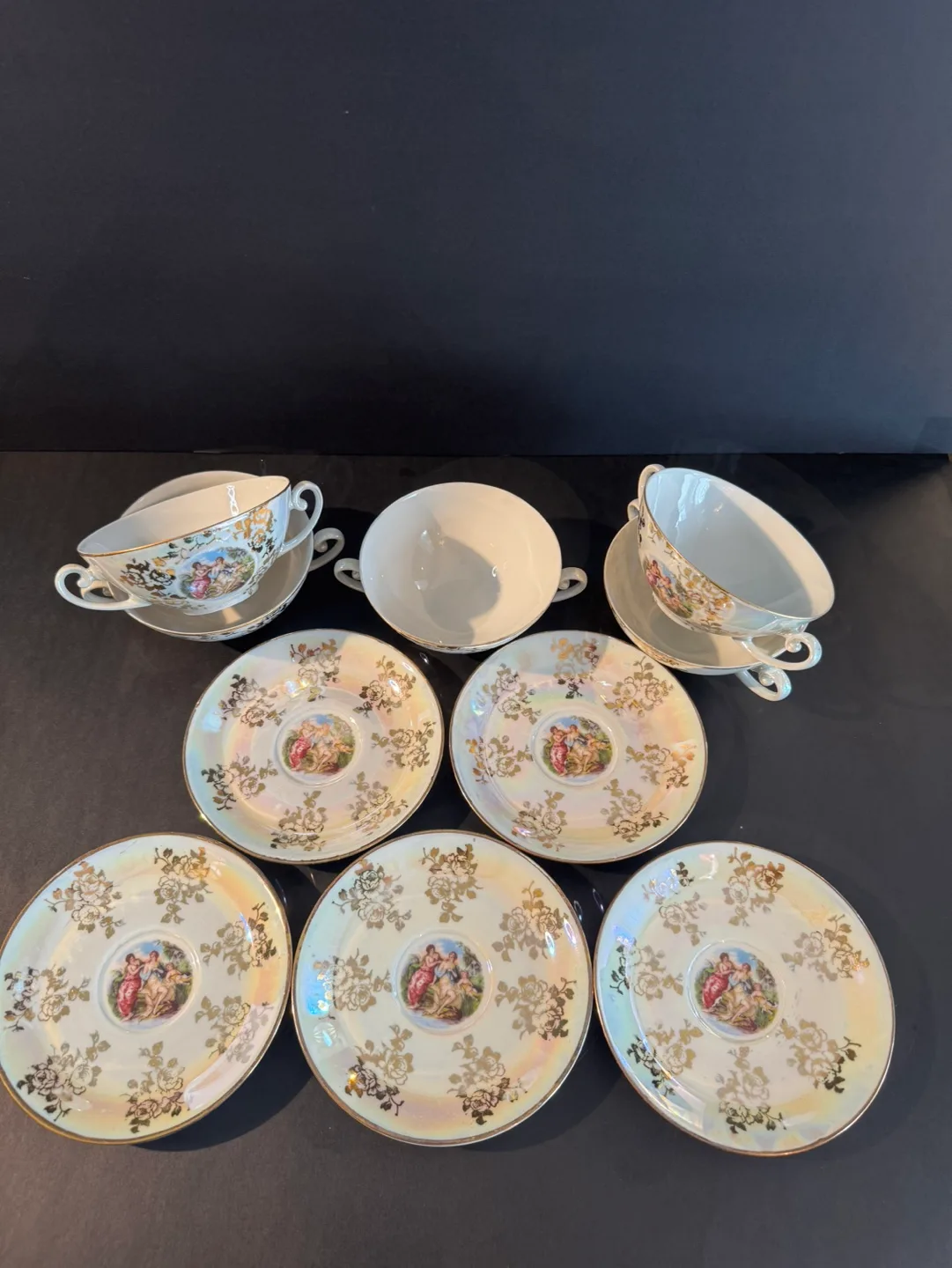 Vintage German Porcelain Soup Bowls and Saucers Set image indicator(3)